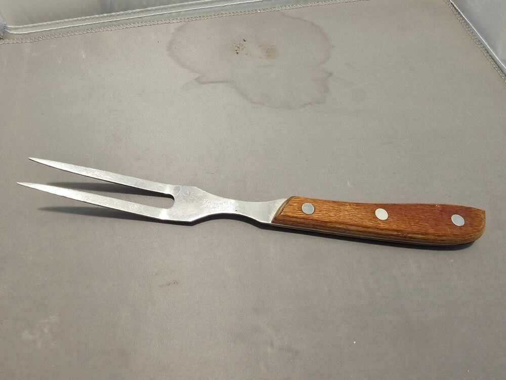 Vintage Kitchen Delite 2-Prong Stainless Carving/Serving Fork -Wood Handle Japan
